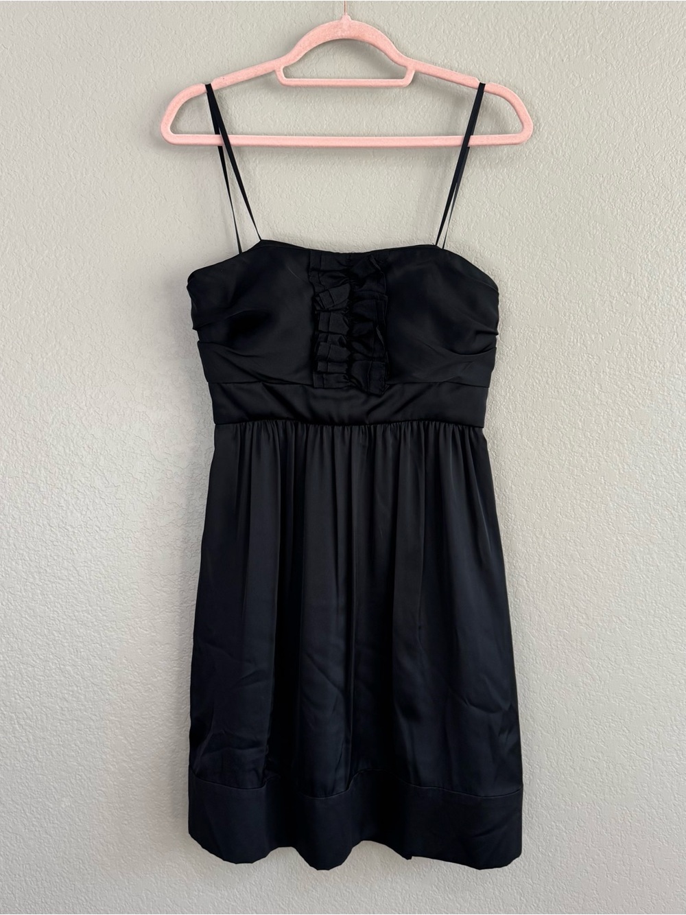 Bebe Black Spaghetti Strap Mini Dress with Ruffle Bodice